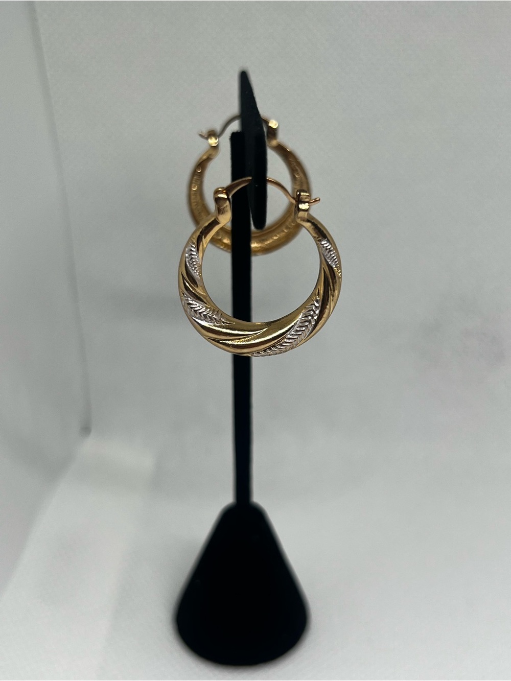 Two Tone Gold Tapered Twist Hoop Earrings